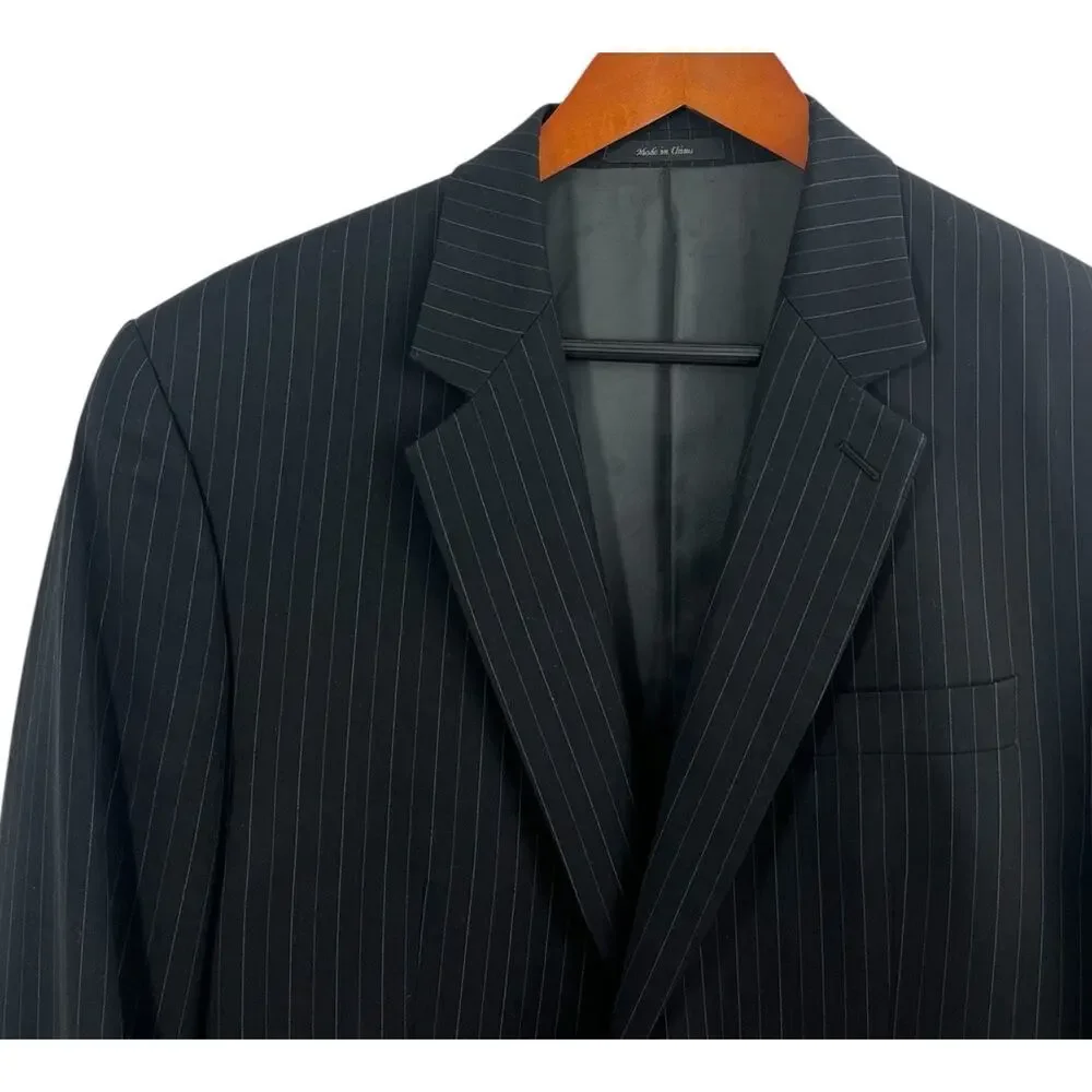 Ralph Lauren Blazer Sport Coat Jacket Mens 42 L Black Pinstripe 100% Wool Preppy